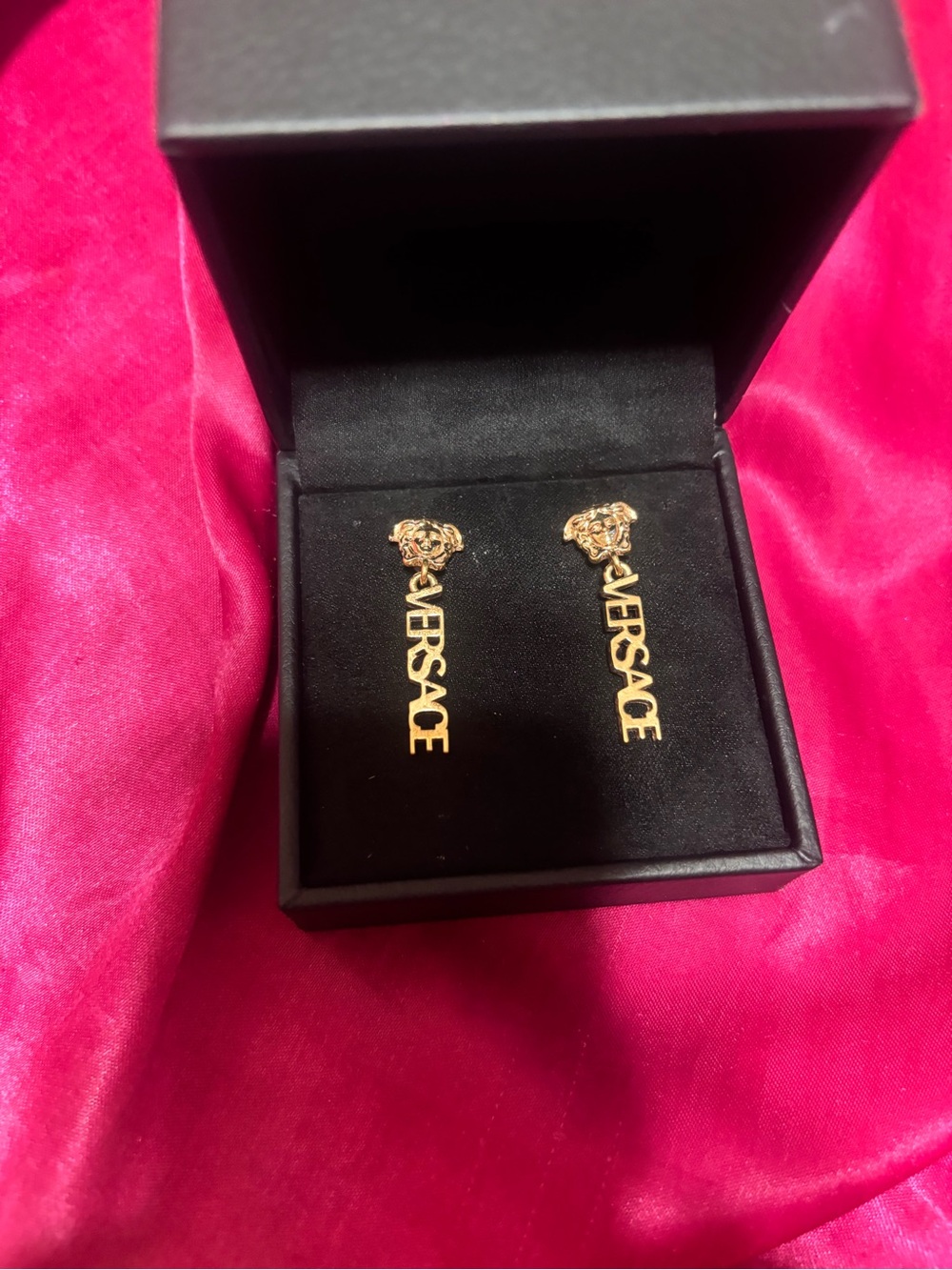 Versace Gold Medusa Logo Drop Earrings with Versace Lettering Authentic proof!! - Picture 2 of 9